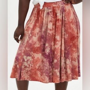 Torrid 1X midi super soft button front skirt tie dye orange purple